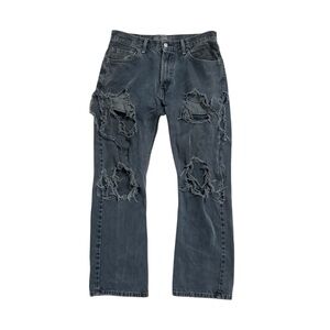 Super distressed Levi’s black 505 men’s straight leg jeans